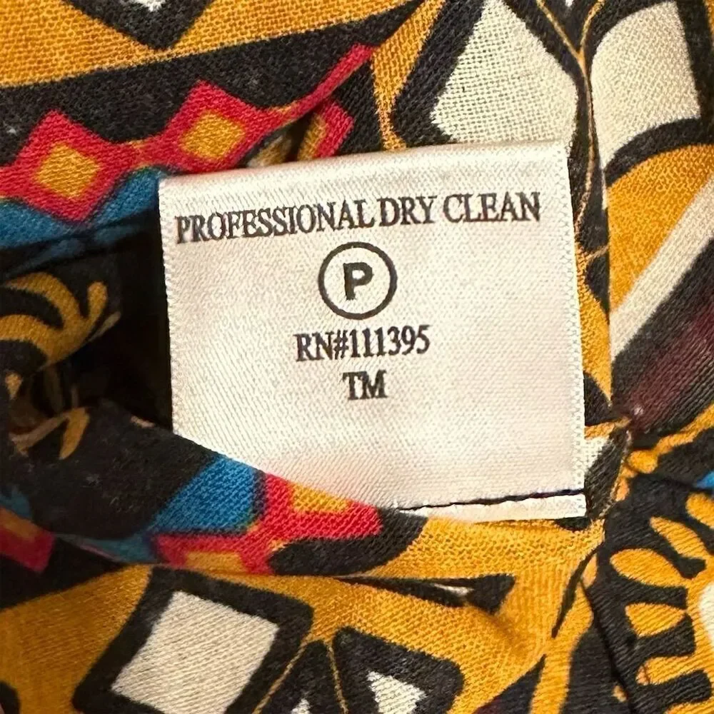 Tory Burch Geometric Wool Blend Multicolor V-Neck Pullover 3/4 Sleeve Blouse Top